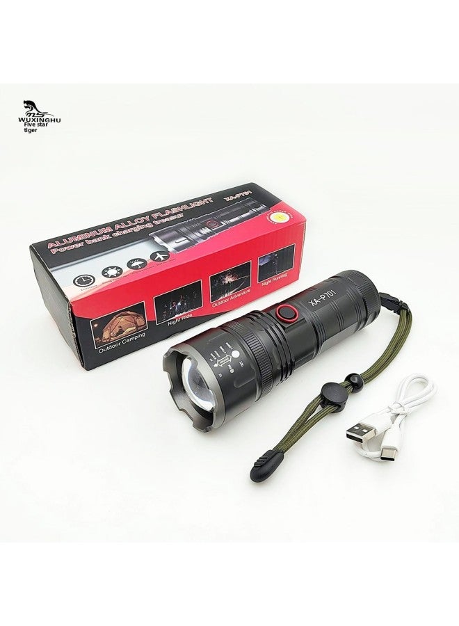 XHP70 Or White Laser Aluminum Alloy Flashlight Zoom Type-c Charging Port With Output Gift Box Flashlight-Color:XA-B702 White Laser Flashlight Gift Box  - Image 3
