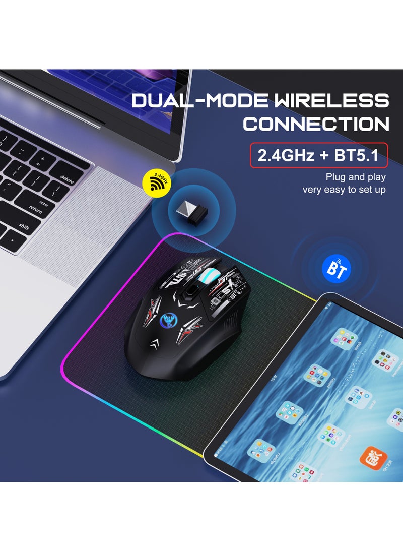 HXSJ T38 Dual Mode Silent Mouse, Wireless Bluetooth Computer Gaming Mouse with Adjustable 800-1200-1600DPI - Image 2