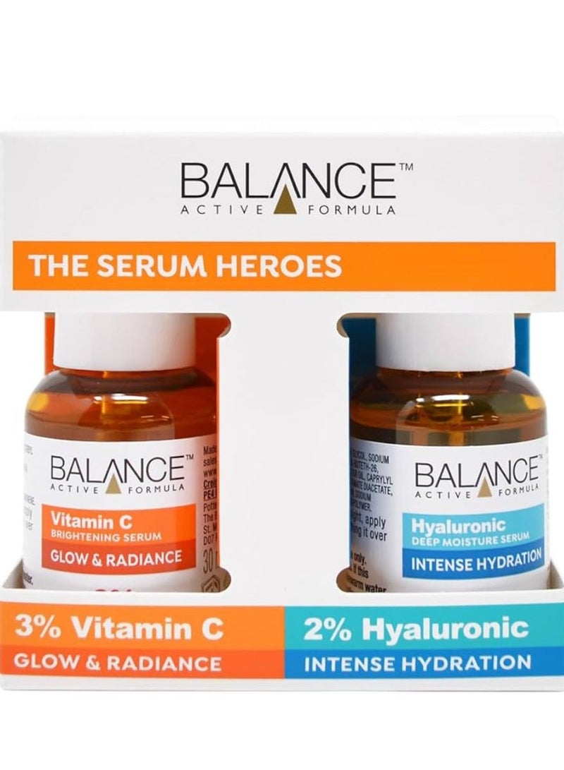 بالانس أكتيف فورميولا سيروم فيتامين سي لتفتيح البشرة وسيروم الهيالورونيك للترطيب العميق من هيروز 2*30 مل - Image 1