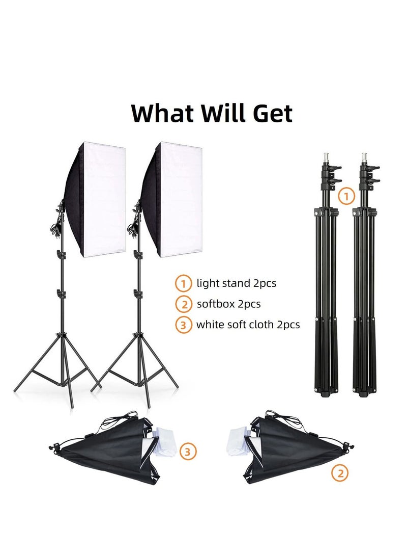 Photography Softbox Studio Kit Rectangle Continuous SoftBox Lighting Bundle [50x70cm Softbox *2pcs] & [Light Holder Stand *2pcs] Photo Studio Equipment Set - Image 1