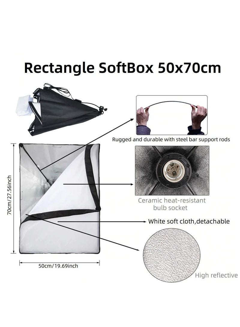 Photography Softbox Studio Kit Rectangle Continuous SoftBox Lighting Bundle [50x70cm Softbox *2pcs] & [Light Holder Stand *2pcs] Photo Studio Equipment Set - Image 4