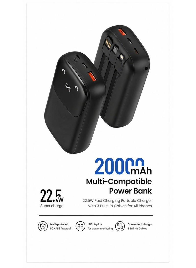 ميكسل باور بانك محمول مايك سيل VQ-P16 بسعة 20000 مللي أمبير و22.5 واط مع كابلات مدمجة، شاحن USB-C نحيف - Image 3