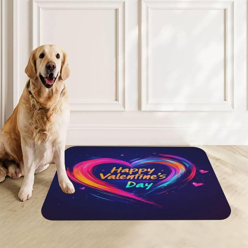 Non Slip Mat for Dog Pet Cat Dog Food Mats Rainbow Heart Happy Valentines Day Abstract Water Bowl Mat Quick Dry Absorbent Cat Feeding Mats 18X12In - Image 4