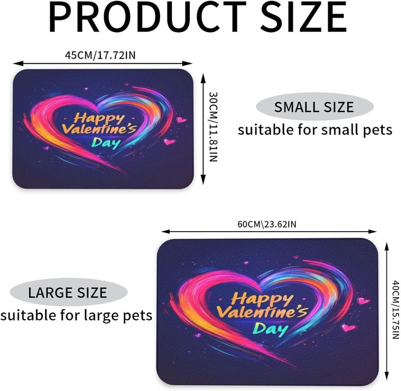Non Slip Mat for Dog Pet Cat Dog Food Mats Rainbow Heart Happy Valentines Day Abstract Water Bowl Mat Quick Dry Absorbent Cat Feeding Mats 18X12In - Image 2