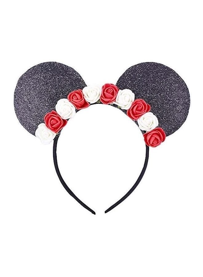 NIBEMINENT Mickey Mouse Ears Headband With Flowers Black/White/Red - Image 3