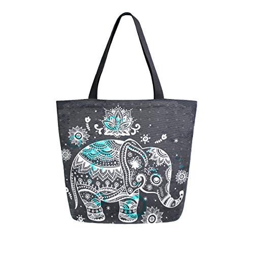Naanle Animal Elephant Canvas Tote Bag Large Women Casual Shoulder Bag Handbag, Floral Elephant Reusable Multipurpose Heavy Duty Shopping Grocery Cotton Bag for Outdoors. - Image 1