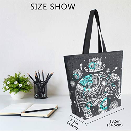 Naanle Animal Elephant Canvas Tote Bag Large Women Casual Shoulder Bag Handbag, Floral Elephant Reusable Multipurpose Heavy Duty Shopping Grocery Cotton Bag for Outdoors. - Image 5