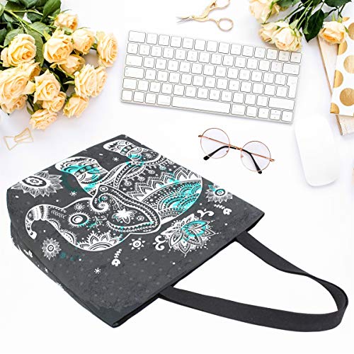 Naanle Animal Elephant Canvas Tote Bag Large Women Casual Shoulder Bag Handbag, Floral Elephant Reusable Multipurpose Heavy Duty Shopping Grocery Cotton Bag for Outdoors. - Image 4
