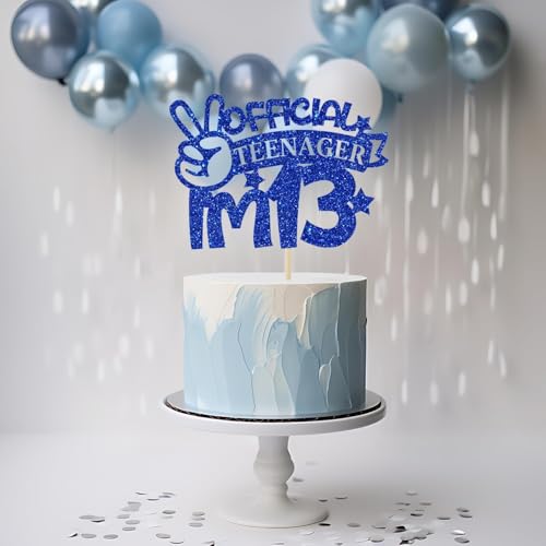 SVM CRAFT® Official Teenager I'm 13 Cake Topper, 13 & Fabulous Boy's Birthday Party Decoration, Happy 13th Birthday Cake Topper Blue Glitter - Image 2