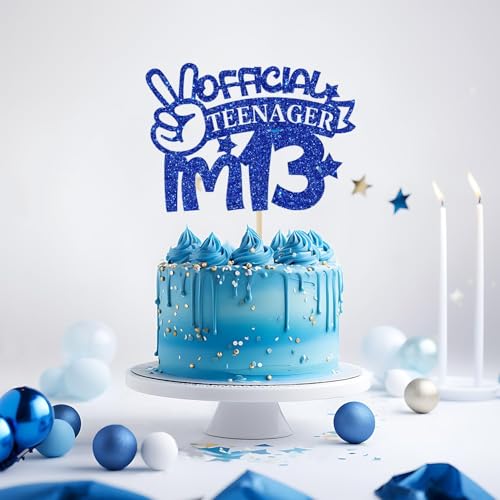 SVM CRAFT® Official Teenager I'm 13 Cake Topper, 13 & Fabulous Boy's Birthday Party Decoration, Happy 13th Birthday Cake Topper Blue Glitter - Image 4