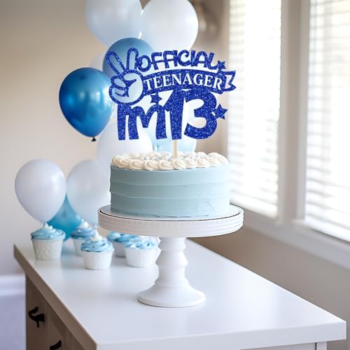 SVM CRAFT® Official Teenager I'm 13 Cake Topper, 13 & Fabulous Boy's Birthday Party Decoration, Happy 13th Birthday Cake Topper Blue Glitter - Image 5
