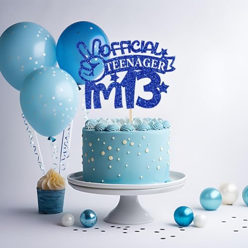 SVM CRAFT® Official Teenager I'm 13 Cake Topper, 13 & Fabulous Boy's Birthday Party Decoration, Happy 13th Birthday Cake Topper Blue Glitter - Image 3