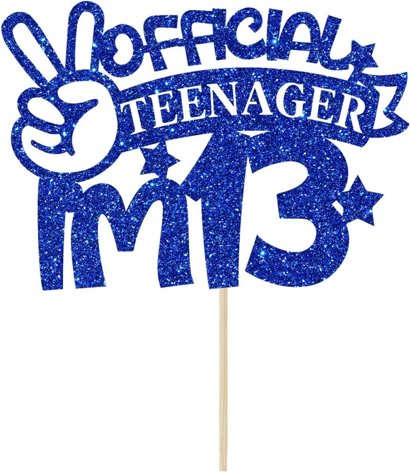 SVM CRAFT® Official Teenager I'm 13 Cake Topper, 13 & Fabulous Boy's Birthday Party Decoration, Happy 13th Birthday Cake Topper Blue Glitter - Image 1