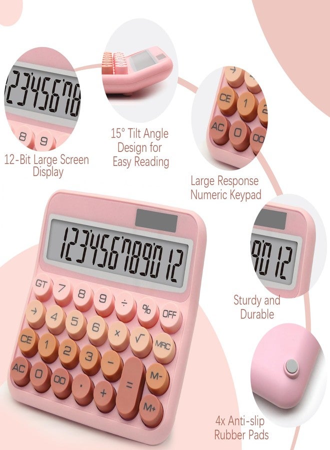 UPSIME Pink Brown Calculator, Big Button Calculator with Large LCD Display, Pink Office Desk Accessory for Offices, Schools, Homes and Businesses - Image 3