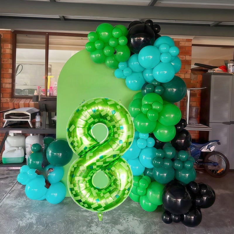 Froova Number 8 Balloons 40 Inch, Gaint Cartoon Lime Green Pixel 8 Balloon Number for Boys 8th Birthday Decorations, Dark Kelly Green Foil 8 Balloon for Kids 8 Year Old Birthday Video Game Golf Party Decor - Image 3