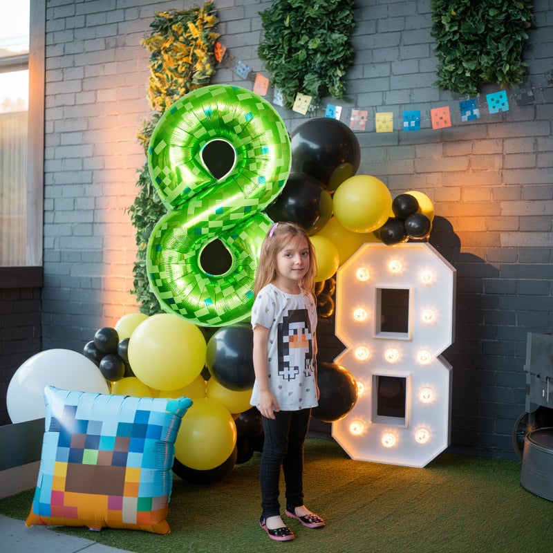 Froova Number 8 Balloons 40 Inch, Gaint Cartoon Lime Green Pixel 8 Balloon Number for Boys 8th Birthday Decorations, Dark Kelly Green Foil 8 Balloon for Kids 8 Year Old Birthday Video Game Golf Party Decor - Image 4