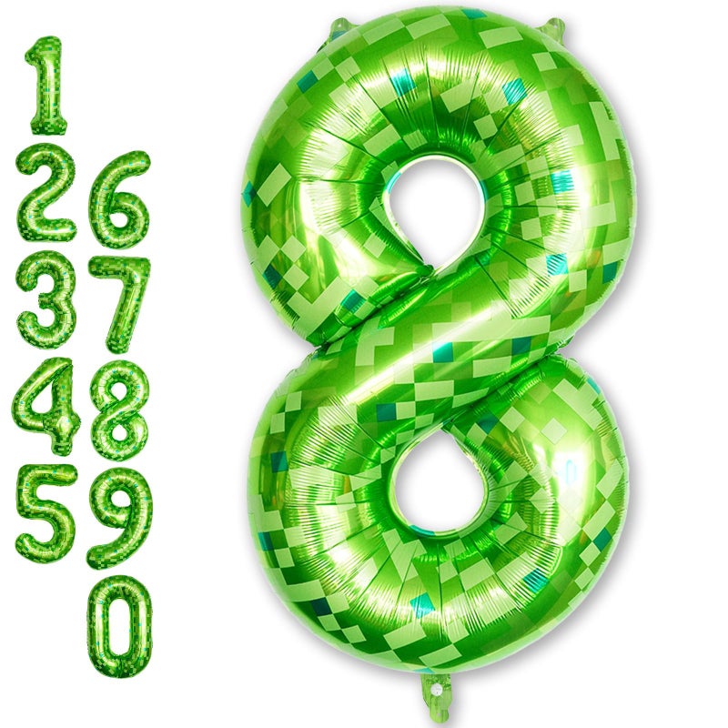 Froova Number 8 Balloons 40 Inch, Gaint Cartoon Lime Green Pixel 8 Balloon Number for Boys 8th Birthday Decorations, Dark Kelly Green Foil 8 Balloon for Kids 8 Year Old Birthday Video Game Golf Party Decor - Image 1