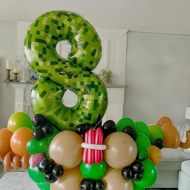 Froova Number 8 Balloons 40 Inch, Gaint Cartoon Lime Green Pixel 8 Balloon Number for Boys 8th Birthday Decorations, Dark Kelly Green Foil 8 Balloon for Kids 8 Year Old Birthday Video Game Golf Party Decor - Image 5