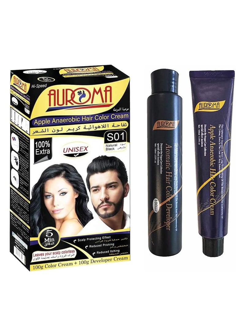 AUROMA Auroma Natural Black Apple Anaerobic Hair Color Cream For Unisex 2x100ml  - Image 1