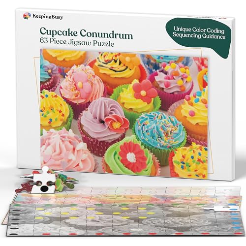 Keeping Busy 35 Piece Dementia Puzzles for Seniors Color Coded with Templates Puzzles for Dementia Gift for Nursing Home Residents 63 pc Cupcake - Image 1