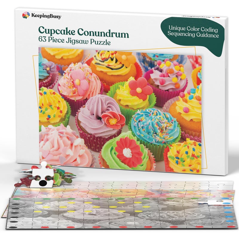 Keeping Busy 35 Piece Dementia Puzzles for Seniors Color Coded with Templates Puzzles for Dementia Gift for Nursing Home Residents 63 pc Cupcake - Image 3