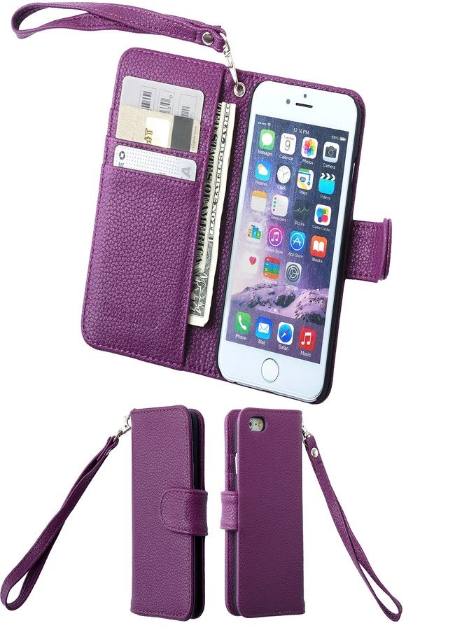 Wisdompro iPhone 6s /6 Case, Wisdompro Premium PU Leather 2-in-1 Protective [Folio Flip Wallet] Case with Credit Card Holder/Slots and Wrist Lanyard for Apple 4.7-inch iPhone 6s /6 (Purple) - Image 4