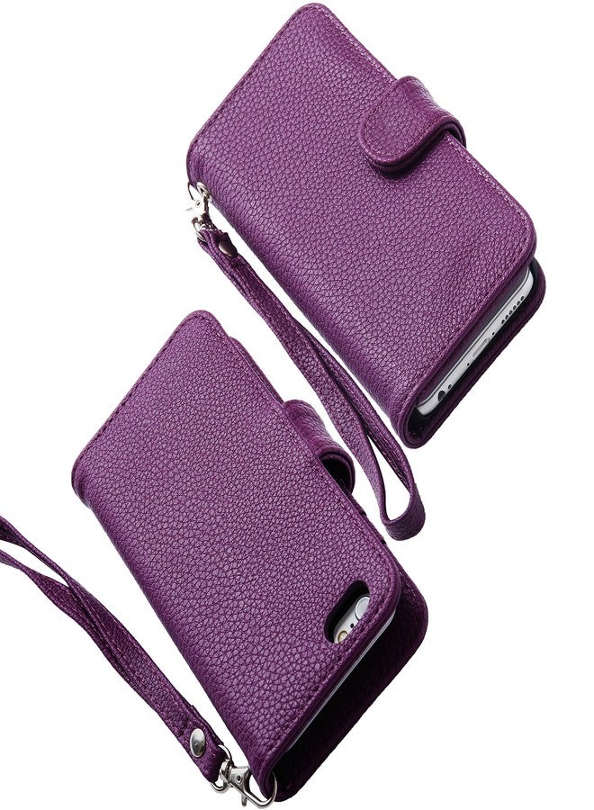 Wisdompro iPhone 6s /6 Case, Wisdompro Premium PU Leather 2-in-1 Protective [Folio Flip Wallet] Case with Credit Card Holder/Slots and Wrist Lanyard for Apple 4.7-inch iPhone 6s /6 (Purple) - Image 2