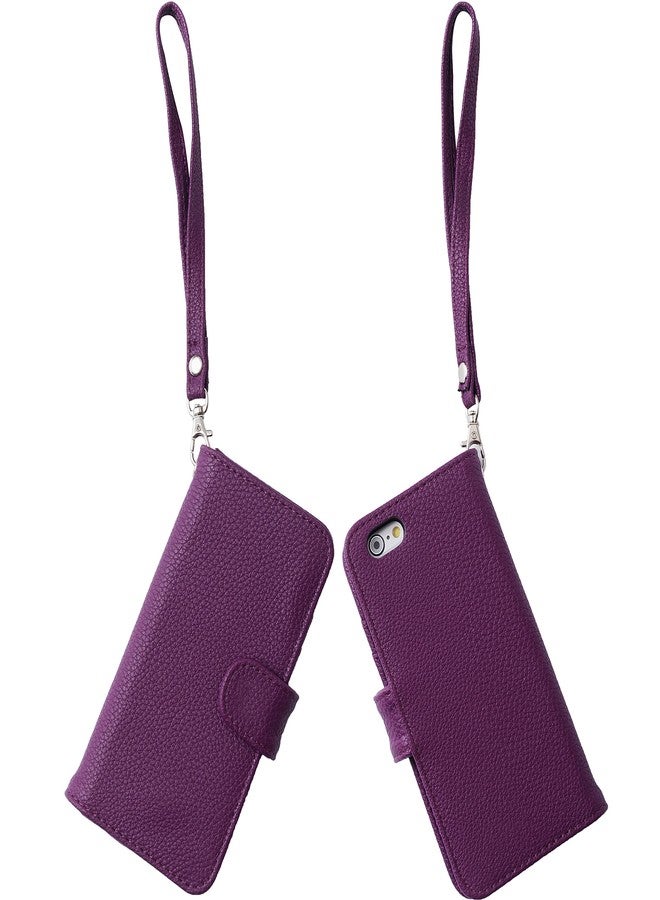 Wisdompro iPhone 6s /6 Case, Wisdompro Premium PU Leather 2-in-1 Protective [Folio Flip Wallet] Case with Credit Card Holder/Slots and Wrist Lanyard for Apple 4.7-inch iPhone 6s /6 (Purple) - Image 3