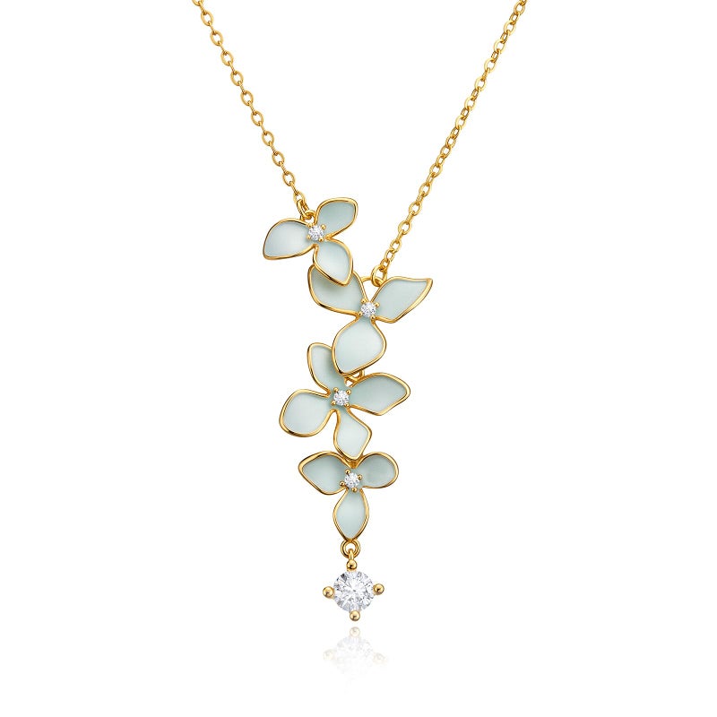 Cicy Bell Floral Pendant Necklace For Women 18K Gold Plated Trendy Boho Blue Flower Glaze Dripping Cubic Zirconia Long Y Necklace Beach Party Jewelry Gifts - Image 1