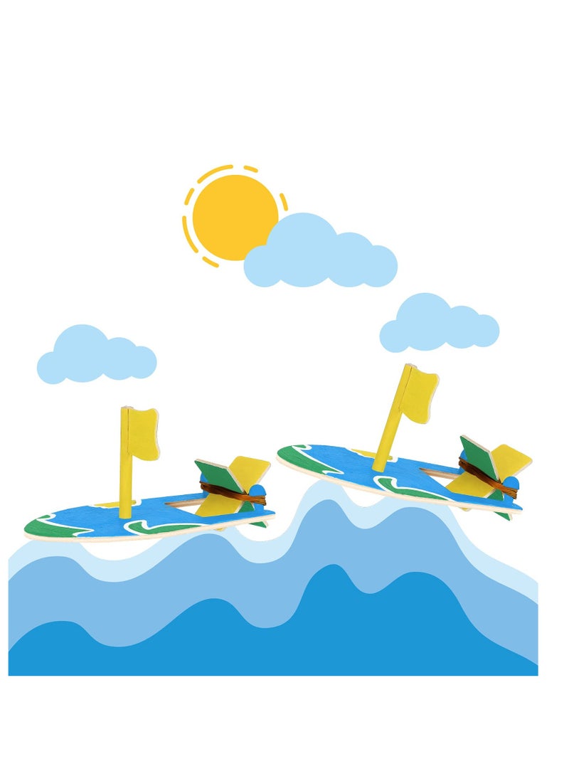 SOLARAE 12 Pcs DIY Wooden Sailboat Model Rubber Band Paddle Wood Boat Craft Paint Boat Toys for Birthday Carnival Party Handmade DIY Craft Kids Gift School Projects - Image 5