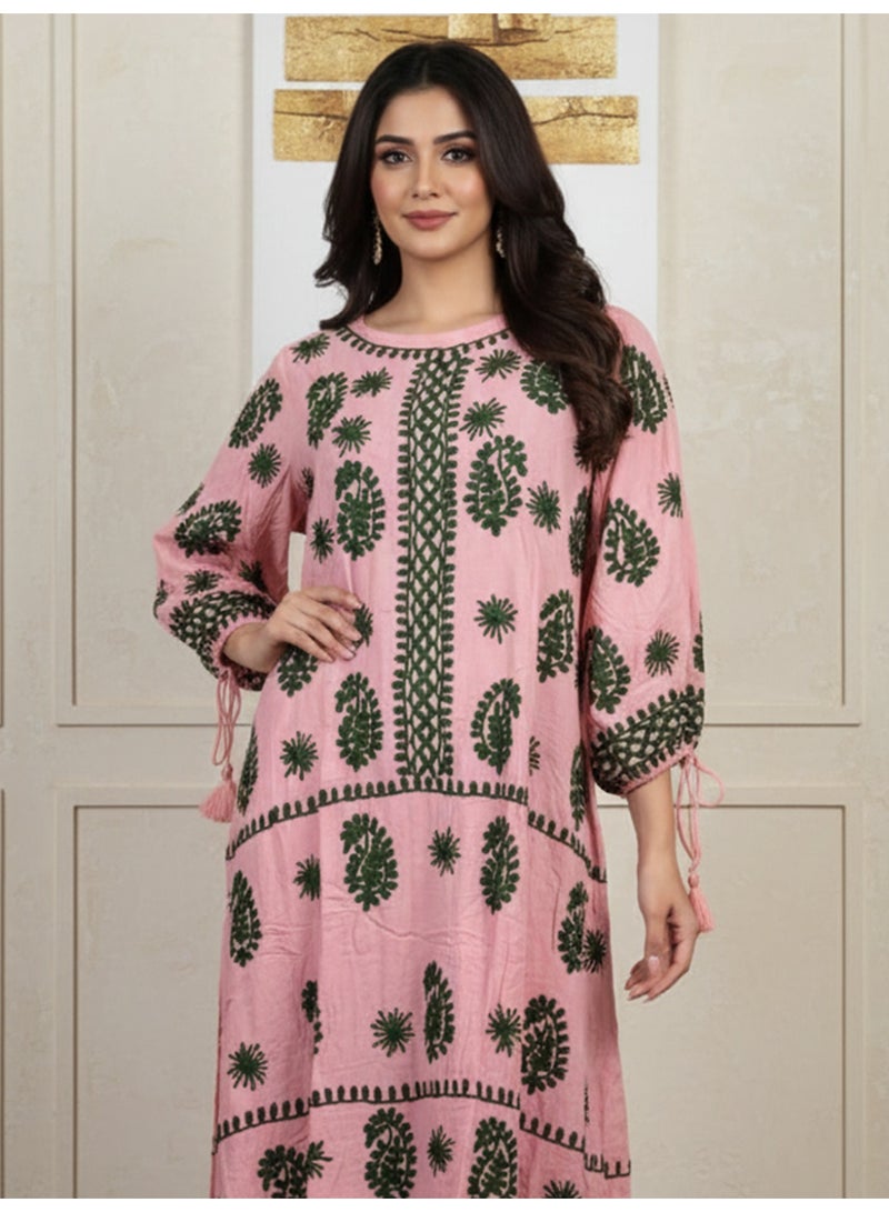 الايا جلابية شيكانكاري مطرزة يدوياً من الرايون - Image 2