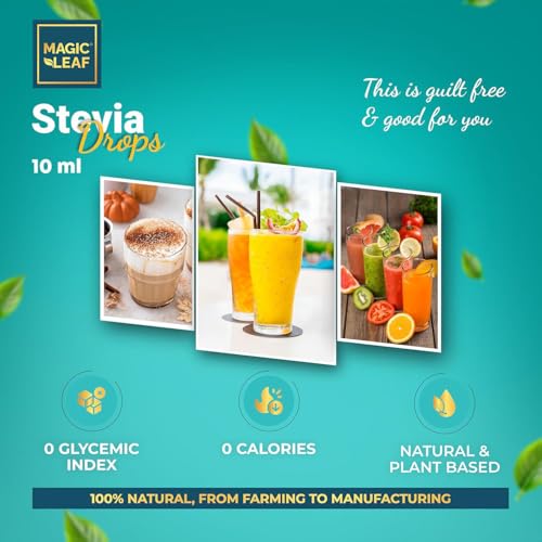 Magic Leaf Sugar Free Stevia Drops, 10 ml (Pack of 1), Natural Origin Sweetener with Stevia Leaf Extract, for Weight Watchers, Zero Calorie, Non GMO, Stevia Based Liquid Sweetener - Image 5
