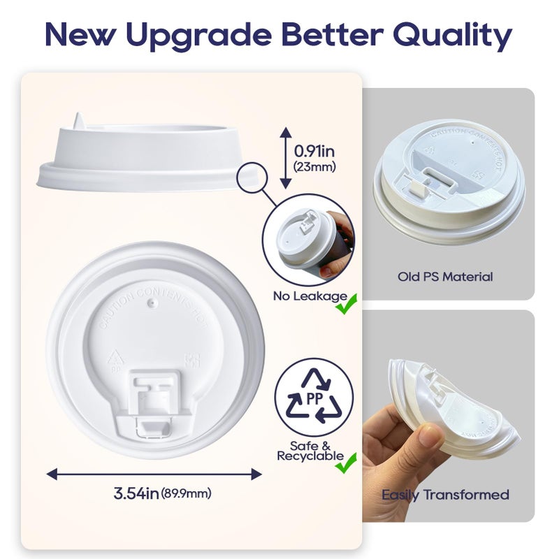 LITOPAK 200 Count Coffee Cup Lids  3.54'' Disposable Plastic Lids for 10oz  12oz  16oz  and 20oz Paper Cups  White - Image 2
