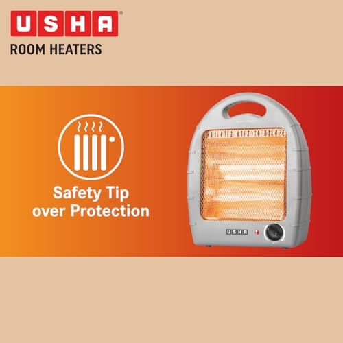 USHA 4002 800 Watt 2 Rod Halogen Heater with Safety Mesh(Grey) - Image 4