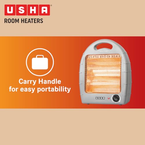 USHA 4002 800 Watt 2 Rod Halogen Heater with Safety Mesh(Grey) - Image 3