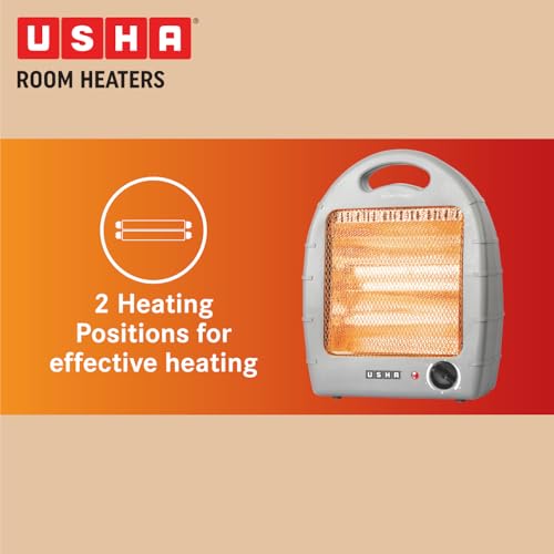 USHA 4002 800 Watt 2 Rod Halogen Heater with Safety Mesh(Grey) - Image 2