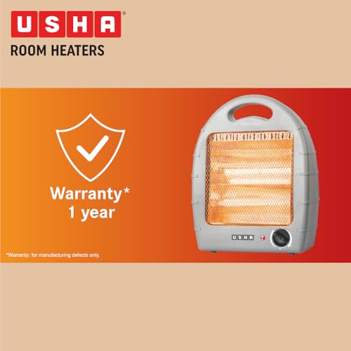 USHA 4002 800 Watt 2 Rod Halogen Heater with Safety Mesh(Grey) - Image 5