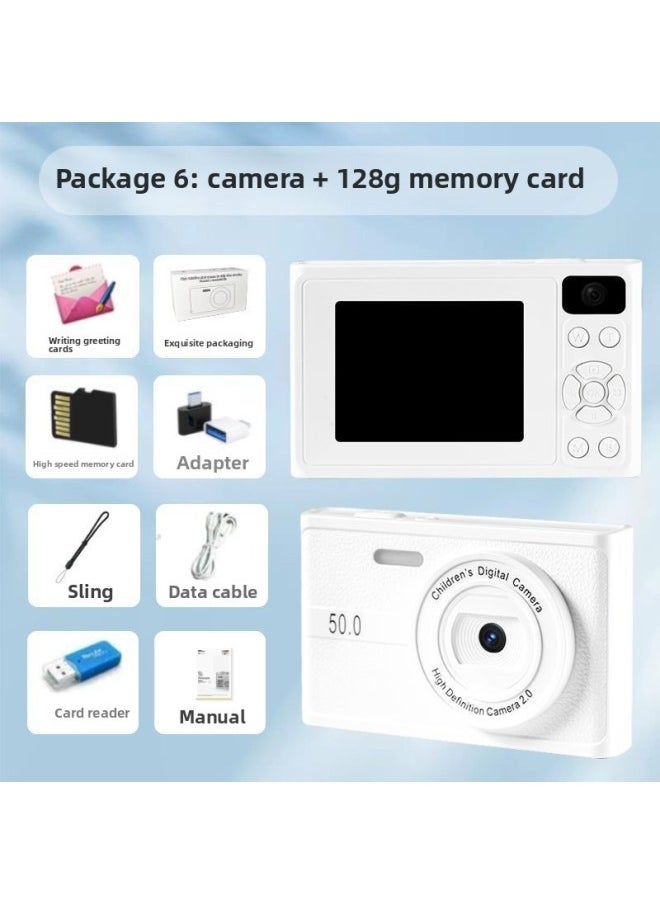 Generic - Bai Bing Recommend-based Clone Ccd Camera HD Dual-camera Digital Retro Affordable Student Campus Vlog Card Machine-Color:4k Snowflake White [fill Light + Music + Mobile Phone Transfer] Two-year Warranty-Specification:128g Memory Card [luxury Gift Package] Recommended - Image 1