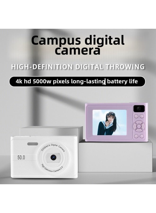 Generic - Bai Bing Recommend-based Clone Ccd Camera HD Dual-camera Digital Retro Affordable Student Campus Vlog Card Machine-Color:4k Snowflake White [fill Light + Music + Mobile Phone Transfer] Two-year Warranty-Specification:128g Memory Card [luxury Gift Package] Recommended - Image 1