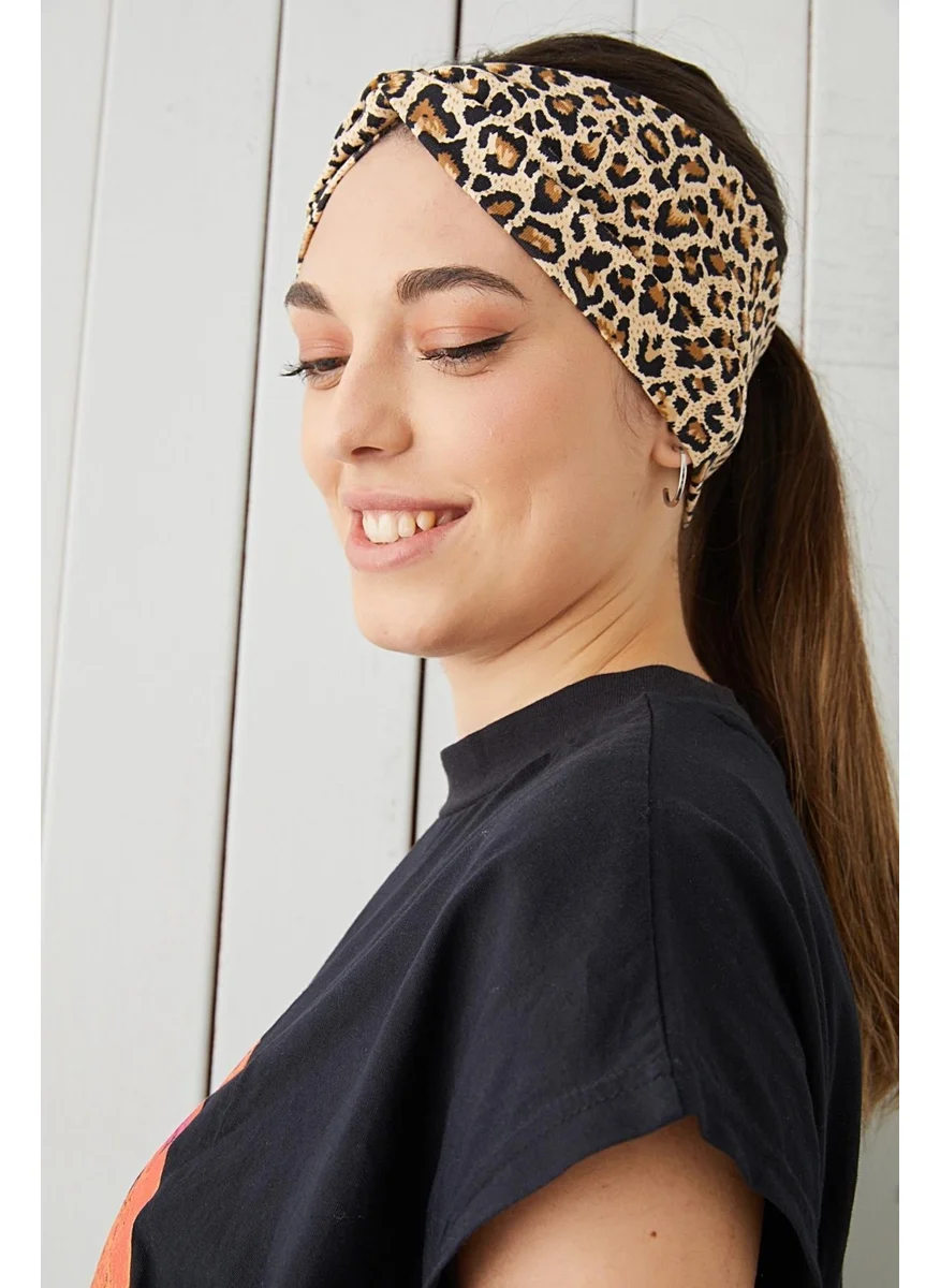 Butikgiz Unique Leopard Patterned Bandana Hair Band Extra Soft Flexible Natural Cotton Combed Cotton