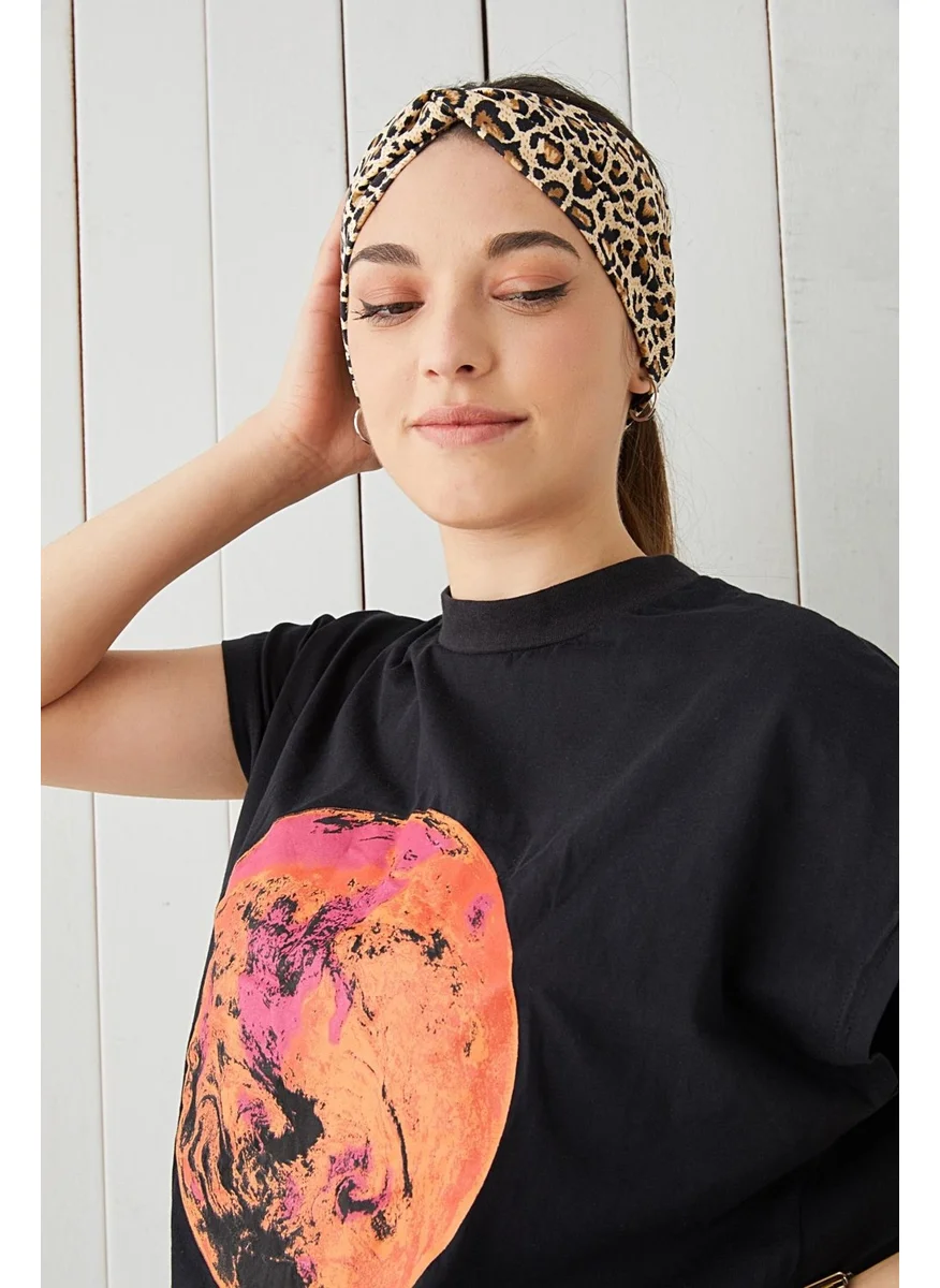 Butikgiz Unique Leopard Patterned Bandana Hair Band Extra Soft Flexible Natural Cotton Combed Cotton