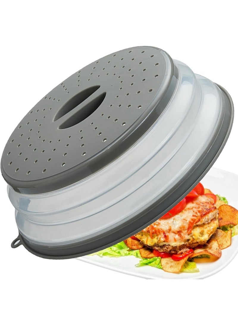 HOMESTAR Foldable Microwave Splatter Cover - Multi-Function Anti-Splash Foldable Lid, High-Transparency TPR Material, Oil-Resistant Splatter Guard Foldable Gray Heating Cover, Vented & Dishwasher Safe – Doubles as Fruit Drainer Basket & Colander – Kitchen Gadget for Meal Prep & Reheating, 27 cm - Image 1
