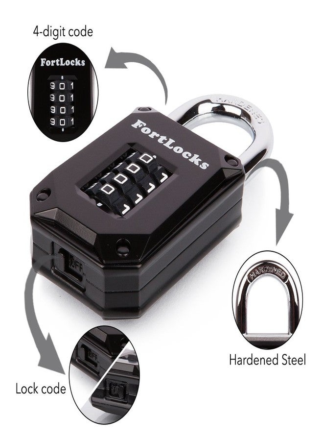 FortLocks 2 Pack Heavy Duty Waterproof Combination Lock - 4 Digit Resettable Black - Image 3