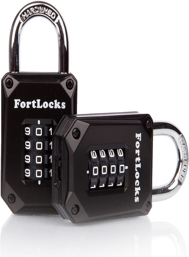 FortLocks 2 Pack Heavy Duty Waterproof Combination Lock - 4 Digit Resettable Black - Image 1