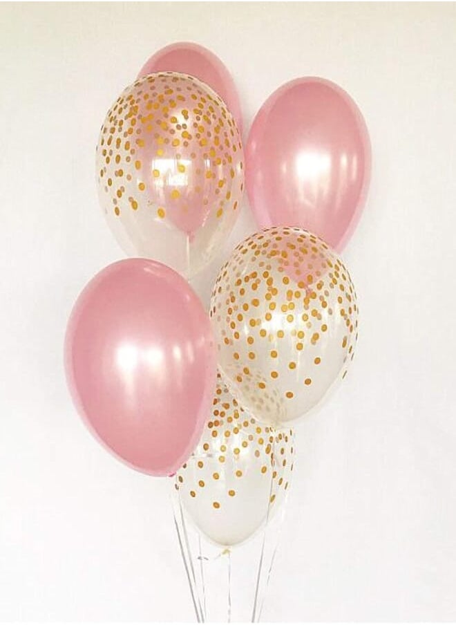 Salux - 6 pcs Pearl Pink and Confetti balloon Set Bouquet for Birthday, Anniversary Party, and other parties - Salux Collection - Image 1