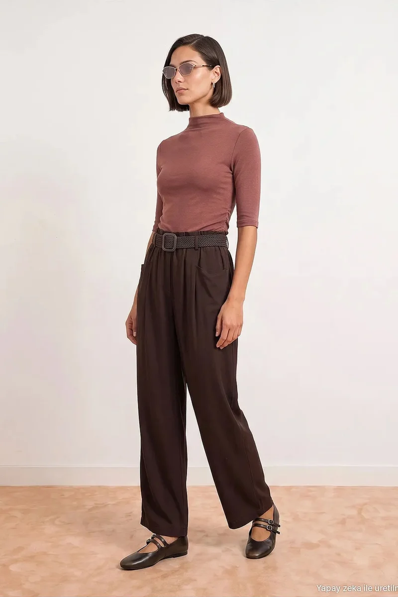 Dilvin Coffee Brown DILVIN Tencel Pants for Women | Best Price UAE