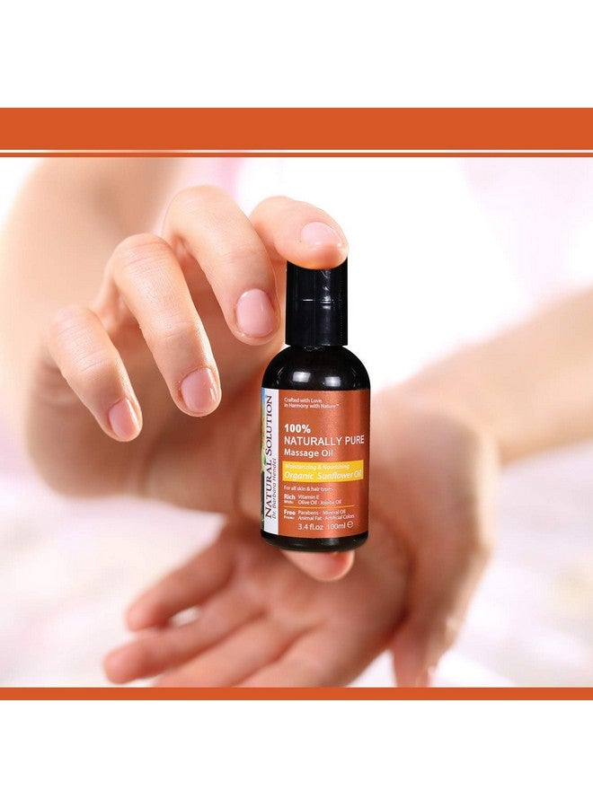 ناتشورال سلوشن زيت تدليك طبيعي نقي 100%، لتدليك الاسترخاء بالروائح العطرية، زيت دوار الشمس العضوي، زيت الجوجوبا وزيت الزيتون، فوائد العناية بالشعر والبشرة، مرطب ومغذي - 3.4 أونصة - Image 4