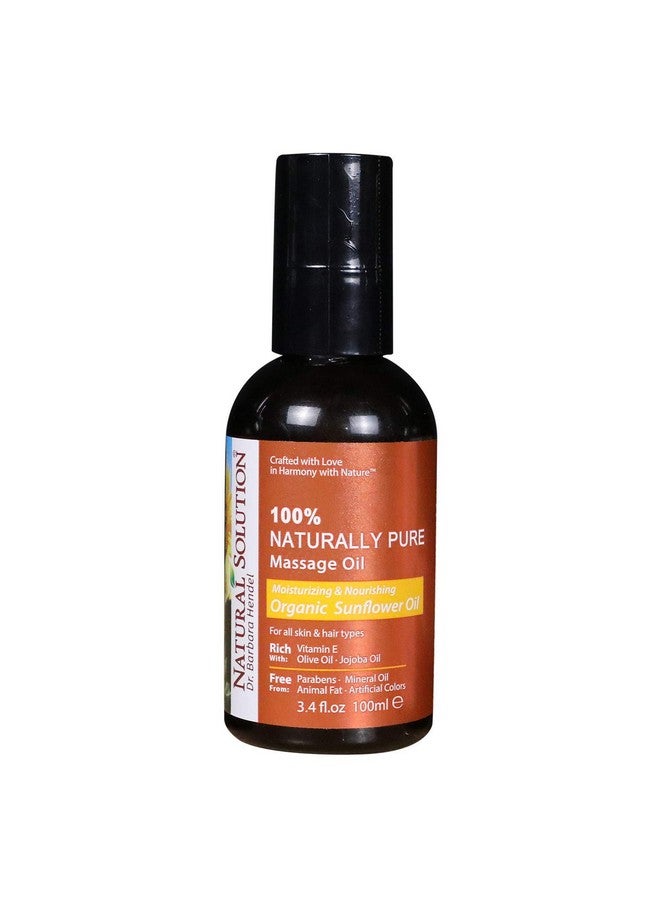 ناتشورال سلوشن زيت تدليك طبيعي نقي 100%، لتدليك الاسترخاء بالروائح العطرية، زيت دوار الشمس العضوي، زيت الجوجوبا وزيت الزيتون، فوائد العناية بالشعر والبشرة، مرطب ومغذي - 3.4 أونصة - Image 1