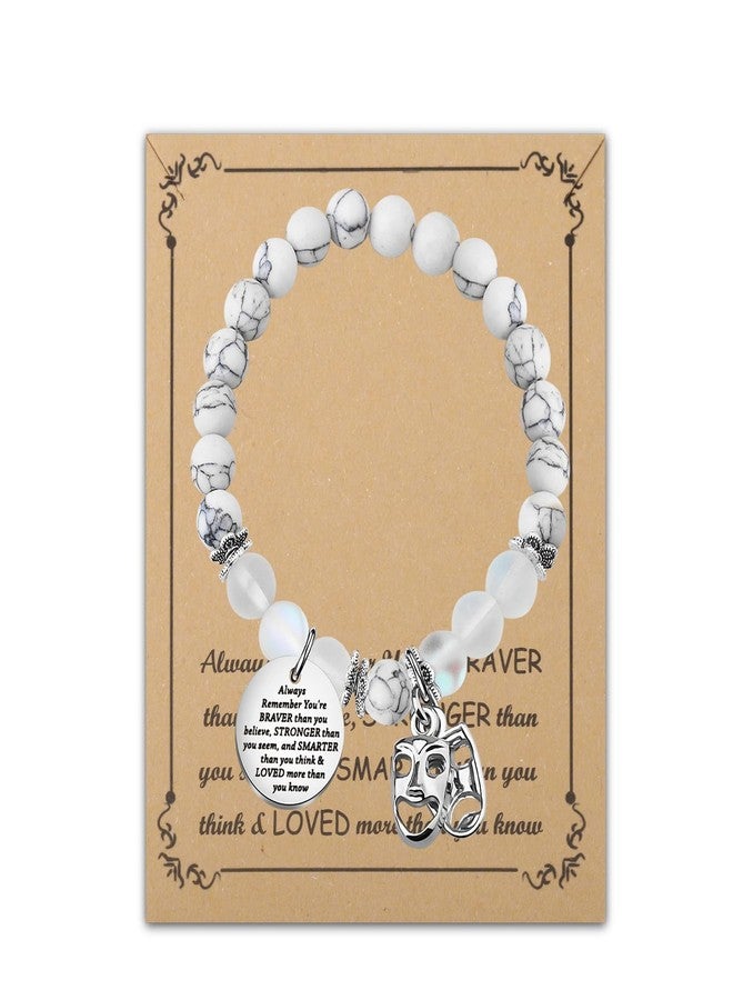 BNQL Drama Mask Bracelet, Large, Black and White, Stainless Steel, Round Bead Chain, Female, Theatre Nerd Gifts, Broadway Lover Gift, Tragedy & Comedy Masks, Actor & Actress Gifts - Image 1