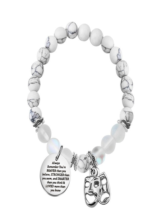 BNQL Drama Mask Bracelet, Large, Black and White, Stainless Steel, Round Bead Chain, Female, Theatre Nerd Gifts, Broadway Lover Gift, Tragedy & Comedy Masks, Actor & Actress Gifts - Image 2